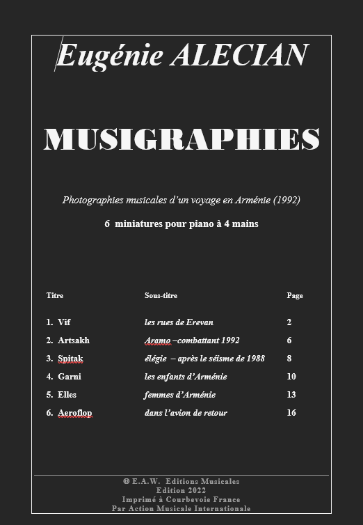 Page de garde de la partition originale de Musigraphies — E.A.W. Éditions Musicales, 1992 dans la réédition de 2022.